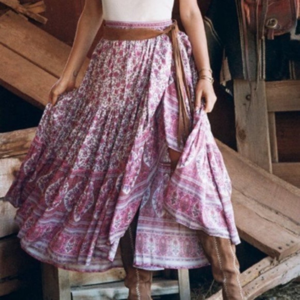 pink white Boho gypsy Floral Print Maxi Skirt - Picture 1 of 4